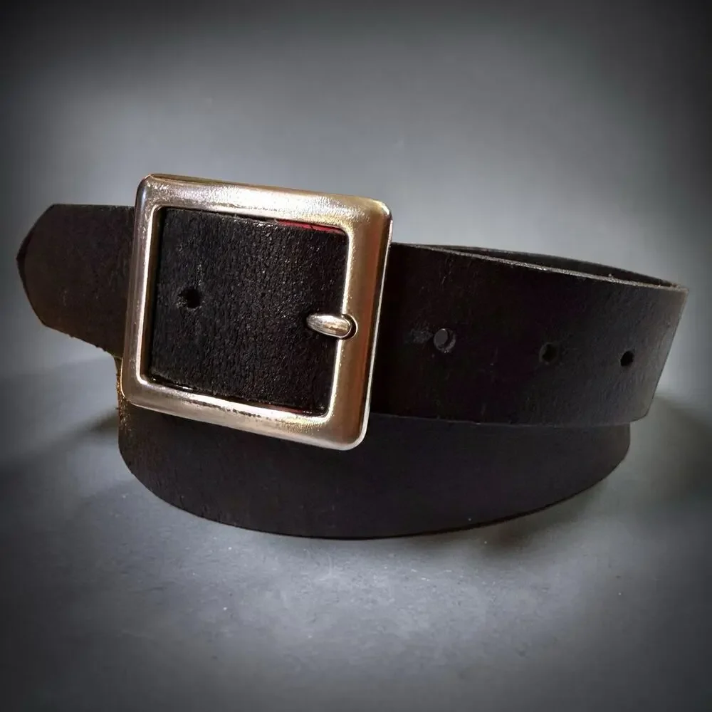 Vintage Express Leather Belt Unisex Black Silver Buckle Punk Grunge Sz M (32)